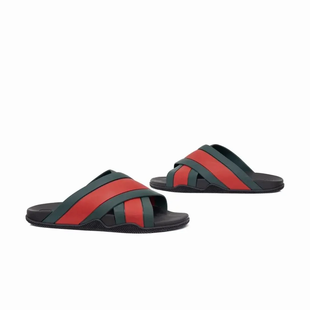 Gucci Men’s Rubber Web Mens Criss Cross Slide Agrado Sandals Green Red US13